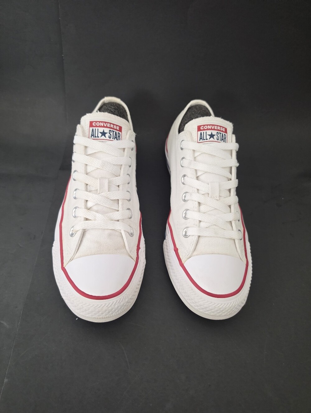 Converse Low Top Sneakers in White with Red Trim (Men)